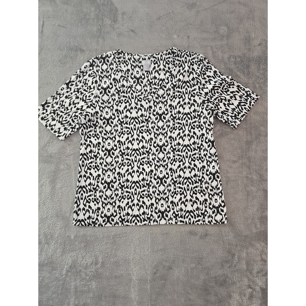 Chico's Tribal Ikat Leopard Print Puma Cotton Everyday Tee Size L‎ Stretch